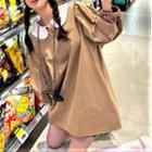 Puff-sleeve Mini Collared Dress Khaki - One Size