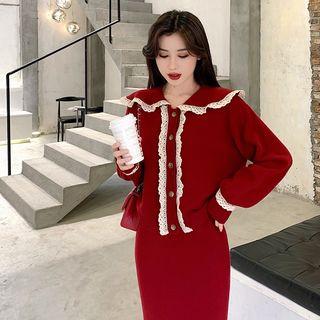 Lace Loose-fit Cardigan / Knit Skirt