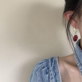 Gemstone Drop Earring 1 Pair - Red & Gold - One Size