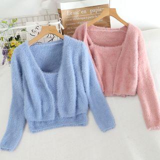 Set: Plain Suspender + Cropped Cardigan