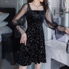 Star Detail Lantern-sleeve A-line Dress
