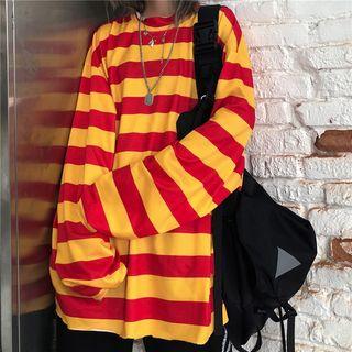 Long-sleeve Striped Round Neck Top