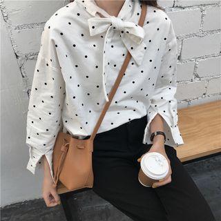 Long-sleeve Dotted Top White - One Size