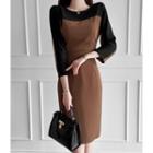 Drop-shoulder Color-block Sheath Dress