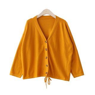 Drawstring Button-up Knit Cardigan