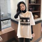 Turtleneck Long-sleeve T-shirt / Printed Elbow-sleeve T-shirt