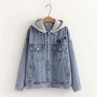 Fish Bone Embroidered Hood Denim Jacket
