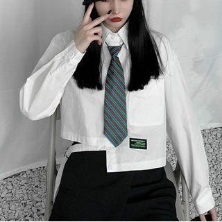 Asymmetric Hem Long-sleeve Cropped Shirt