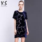 Star Print Velvet T-shirt Dress