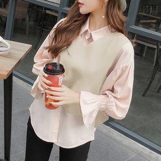 Set: Frilled Blouse + Vest