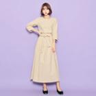 Set: 3/4-sleeve Top + Band-waist Pleated Midi Skirt