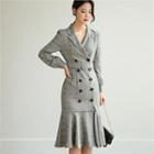 Tall Size Double-breasted Plaid Coatdress With Belt