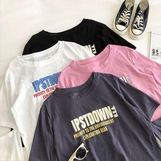 Lettering Printed Crewneck Long-sleeve T-shirt