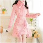 Set: Long-sleeve Floral Mini Qipao + Scarf