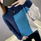 Long Sleeve Mock Neck Color Block Sweater