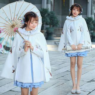 Embroidered Hooded Poncho White - One Size