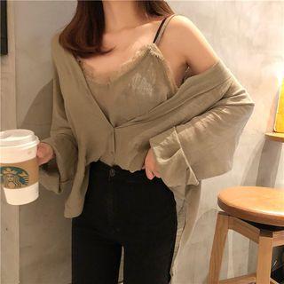 Set: Lace Trim Camisole Top + Plain Light Jacket