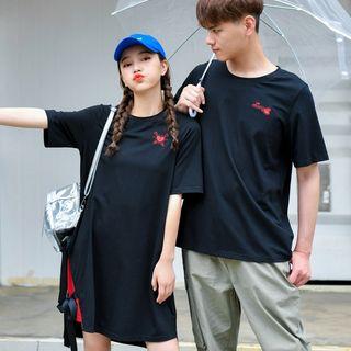 Couple Matching Heart Embroidered Short-sleeve T-shirt / T-shirt Dress