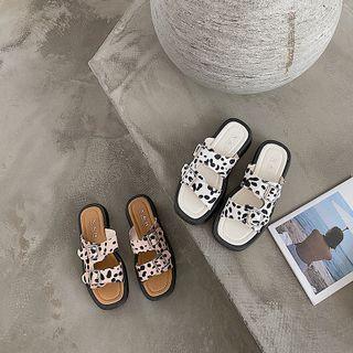 Buckled Animal Print Slide Sandals
