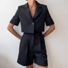 Set: Short-sleeve Cropped Blazer + High Waist Dress Shorts