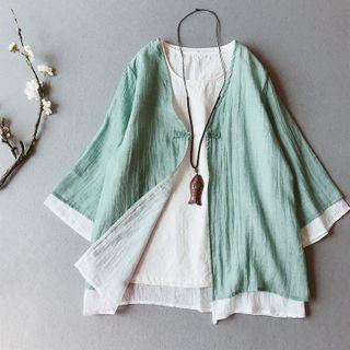 Layered Frog-button 3/4-sleeve Jacket