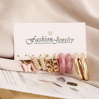 5 Pair Set: Faux Pearl / Resin / Alloy Earring (various Designs) 54780 - Gold - One Size