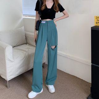 Distressed Wide Leg Dress Pants