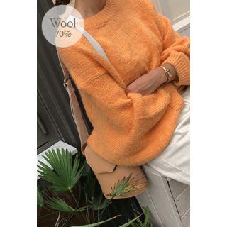 Round-neck Wool Blend Chunky Knit Top