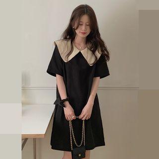 Color Block Peter Pan Collar Loose-fit Dress