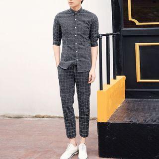 Window Pane Elbow Sleeve Shirt