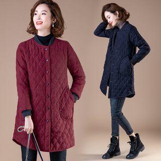 Plain Stand-collar Medium Maxi Jacket