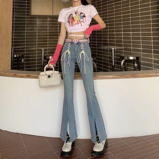 Lace Up Front-slit Bootcut Jeans