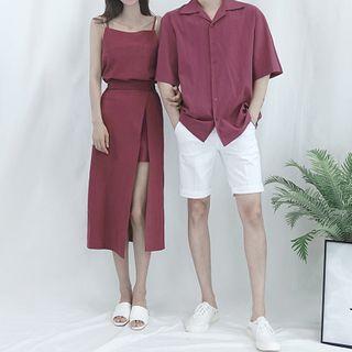 Couple Matching Short-sleeve Shirt / Camisole Top / Midi A-line Skirt / Set
