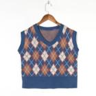 V-neck Argyle Sweater Vest Argyle - Blue & White & Brown - M