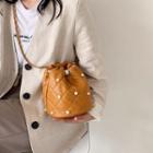 Faux Pearl Quilted Bucket Bag