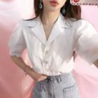 Plain Puff-sleeve Shirt White - One Size