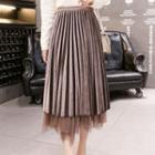 Reversible Pleated Velvet Midi Skirt