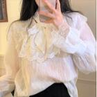 Lace Panel Tie-neck Chiffon Blouse White - One Size