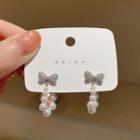 Bow Faux Pearl Alloy Dangle Earring D440 - 1 Pair - Pearl White - One Size