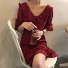Short-sleeve A-line Chiffon Dress Red - One Size