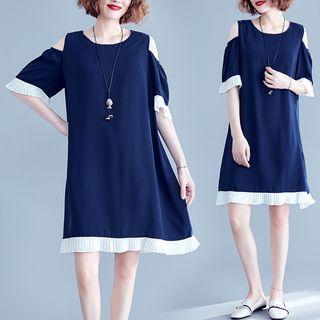 Accordion Pleat Panel Off-shoulder Dress