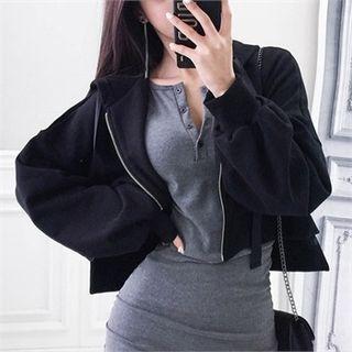 Dip-back Cropped Zip-up Hoodie