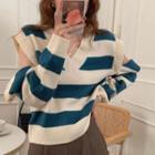 Detachable Sleeve Striped Sweater