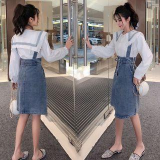 Set: Denim Suspender Skirt + Shirt