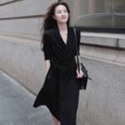 Long-sleeve Notch Lapel A-line Wrap Dress