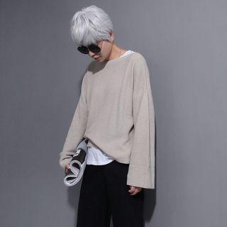 Drop-shoulder Plain Knit Top