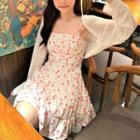 Long-sleeve Knit Cardigan / Sleeveless Floral Dress