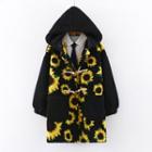 All Over Floral Toggle Coat Long - Black - One Size
