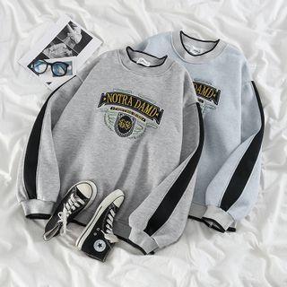 Contrast Panel Letter Embroidered Pullover