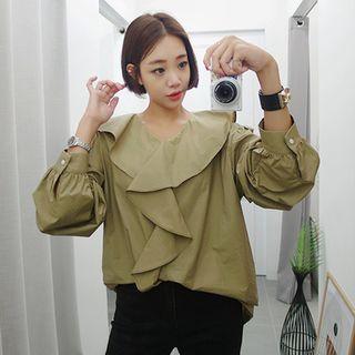 Plus Size Ruffled Puff-sleeve Blouse